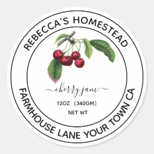 Sticker Rond Confiture de cerise Illustration vintage pot de co
