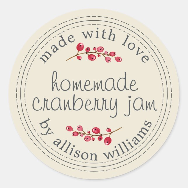 Sticker Rond Confiture de Cranberry Faite Maison Conservation A (Devant)