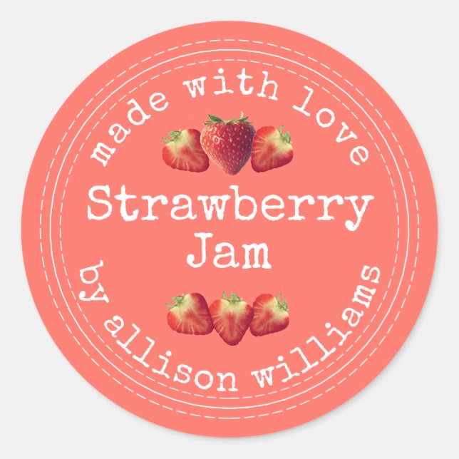 Sticker Rond Confiture de fraise maison rustique Classique Bâto (Devant)