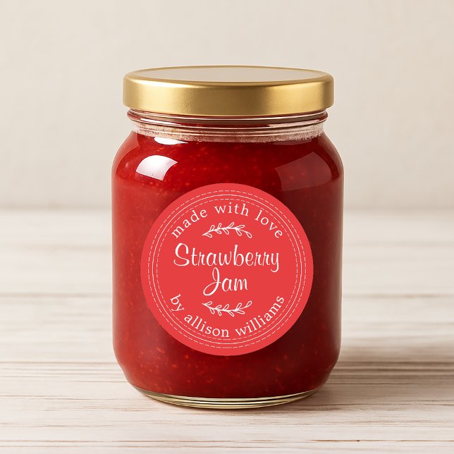Sticker Rond Confiture de fraise rouge maison rustique (Créateur téléchargé)