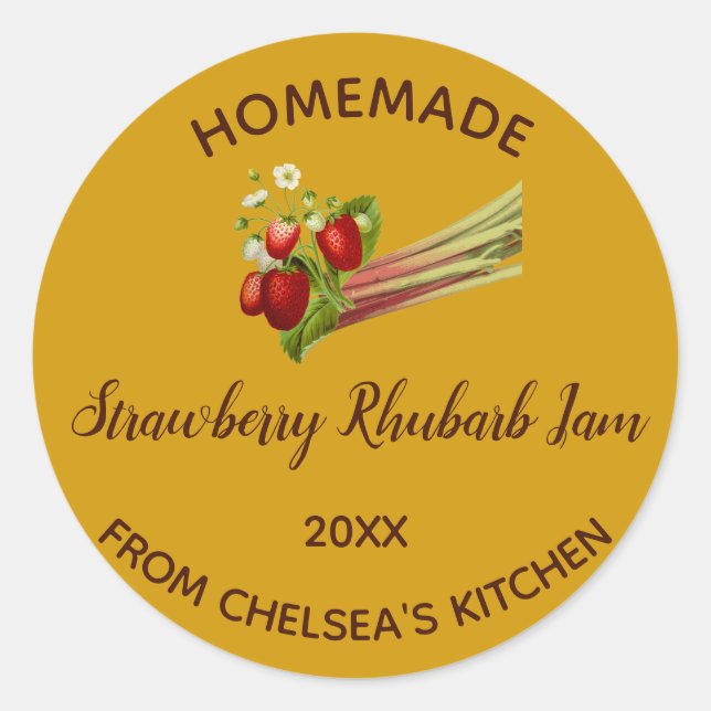 Sticker Rond Confiture de fraises et de rhubarbe maison comesti (Devant)