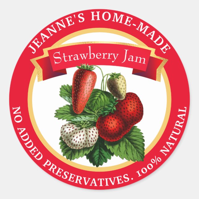 Sticker Rond Confiture de Fraises Maison Conserves (Devant)