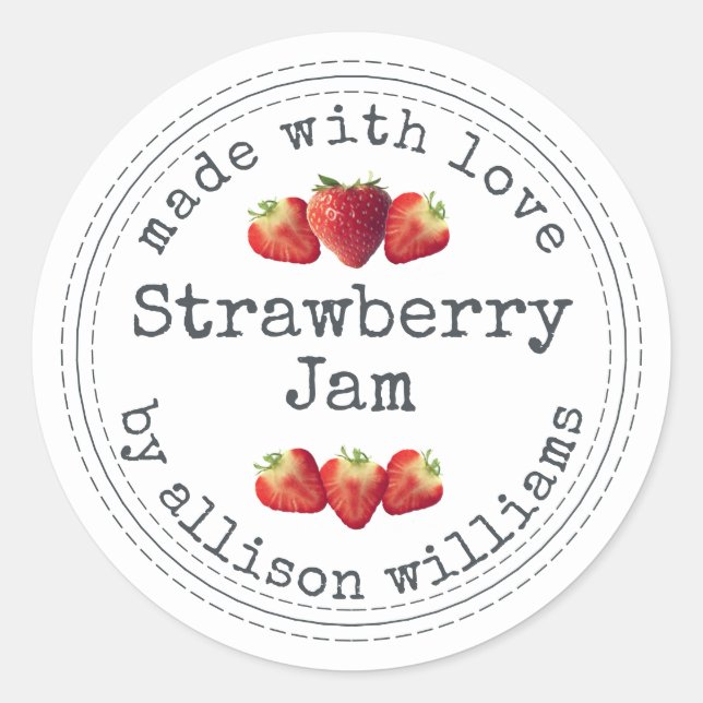 Sticker Rond Confiture de fraises maison rustique (Devant)