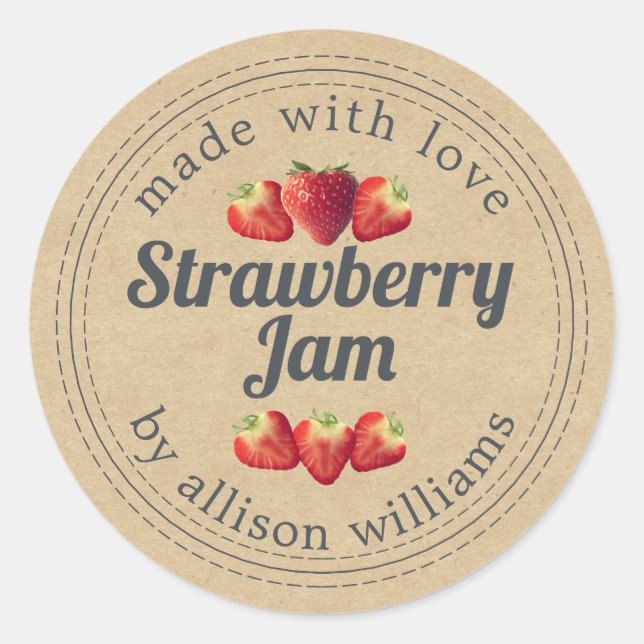 Sticker Rond Confiture de fraises maison rustique Kraft (Devant)
