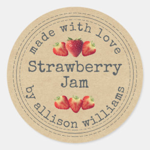 Sticker Rond Confiture de fraises maison rustique Kraft Paper