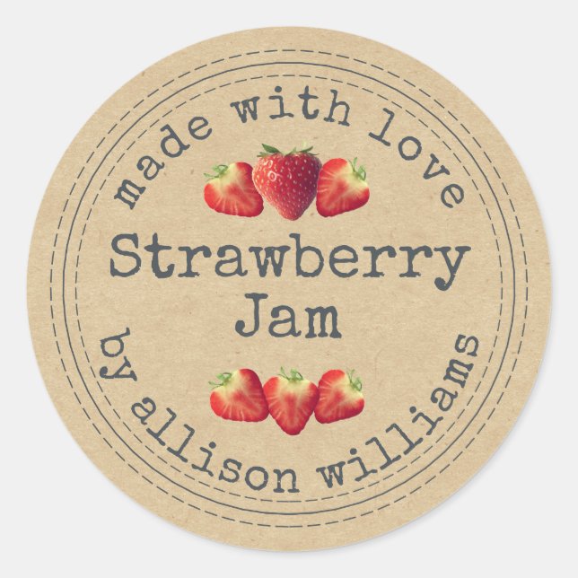 Sticker Rond Confiture de fraises maison rustique Kraft Paper (Devant)