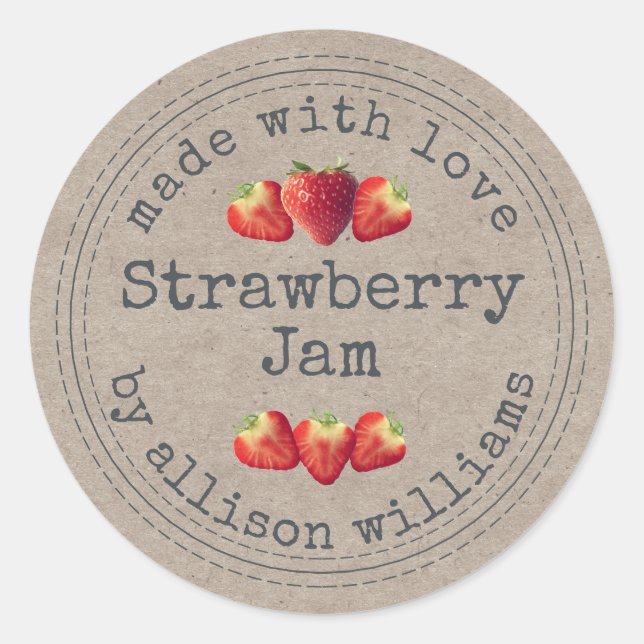 Sticker Rond Confiture de fraises maison rustique Kraft Paper (Devant)