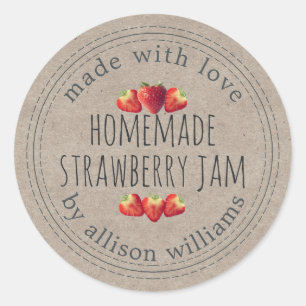 Sticker Rond Confiture de Fraises Maison Rustique Papier Kraft