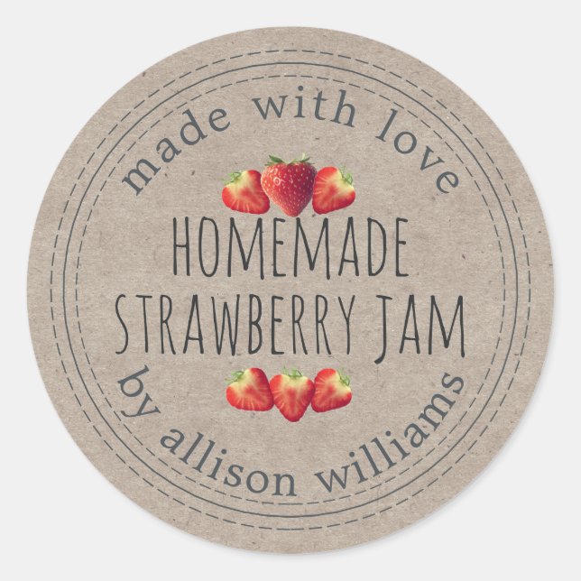 Sticker Rond Confiture de Fraises Maison Rustique Papier Kraft (Devant)