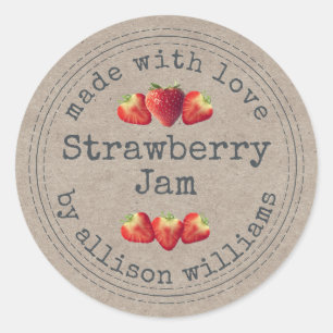 Sticker Rond Confiture de fraises maison rustique papier kraft