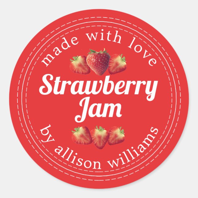 Sticker Rond Confiture de fraises maison rustique rouge (Devant)