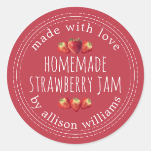 Sticker Rond Confiture de fraises maison rustique véritable rou