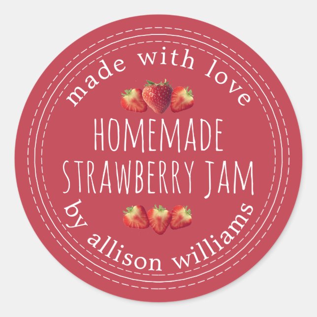Sticker Rond Confiture de fraises maison rustique véritable rou (Devant)