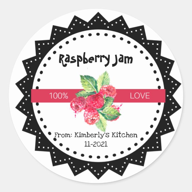 Sticker Rond Confiture De Framboise Fabriquée Avec Amour Rustiq (Devant)