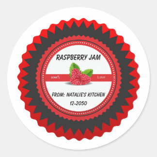 Sticker Rond Confiture de framboise faite avec amour moderne Ro