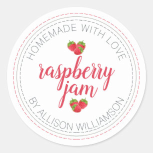 Sticker Rond Confiture de framboise maison rustique Can Jar Bla
