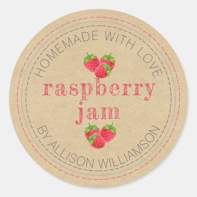Sticker Rond Confiture de framboise maison rustique Can Kraft (Devant)