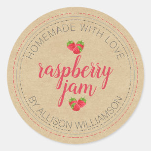Sticker Rond Confiture de framboise maison rustique Can Kraft