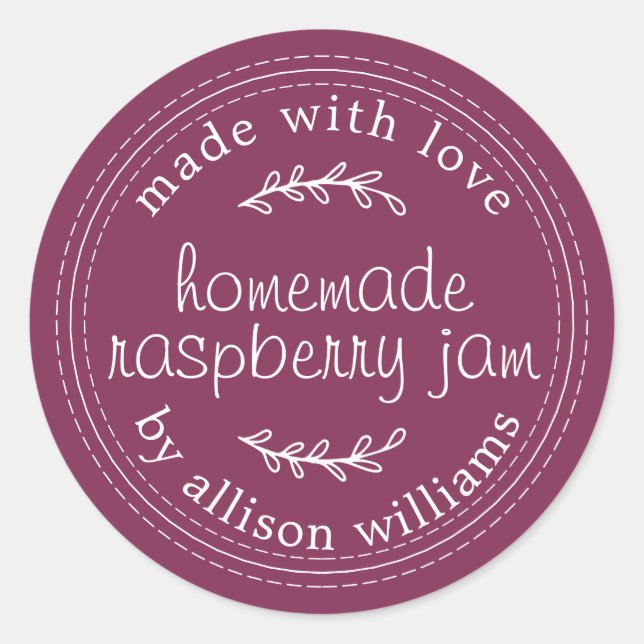Sticker Rond Confiture de framboise maison rustique en bocal vi (Devant)
