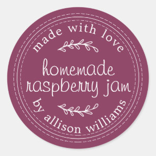 Sticker Rond Confiture de framboise maison rustique en bocal vi