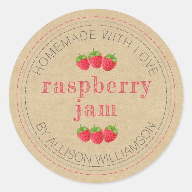 Sticker Rond Confiture de framboise maison rustique en pot en p (Devant)