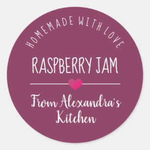 Sticker Rond Confiture de framboise moderne violet fait maison 