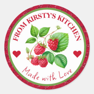 Sticker Rond Confiture de framboises maison à l'aquarelle