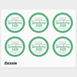 Sticker Rond Confiture de gooseberry vert blanc polka préserver
