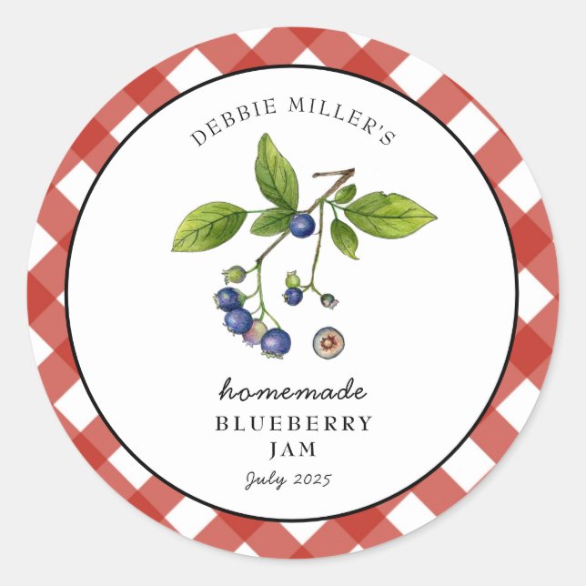 Sticker Rond Confiture de Myrtille Gingham Pot. (Devant)