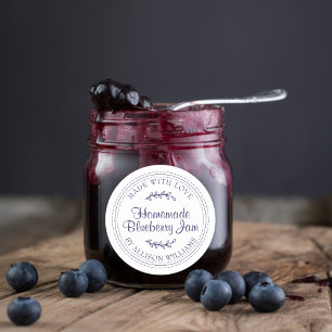 Sticker Rond Confiture de myrtille maison rustique bleu marine