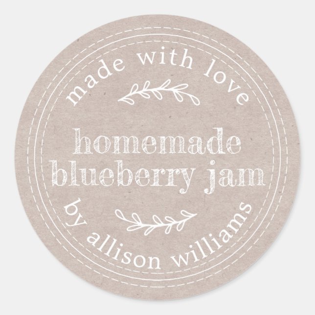 Sticker Rond Confiture de myrtille maison rustique dans du papi (Devant)