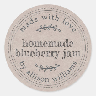 Sticker Rond Confiture de myrtille maison rustique dans du papi
