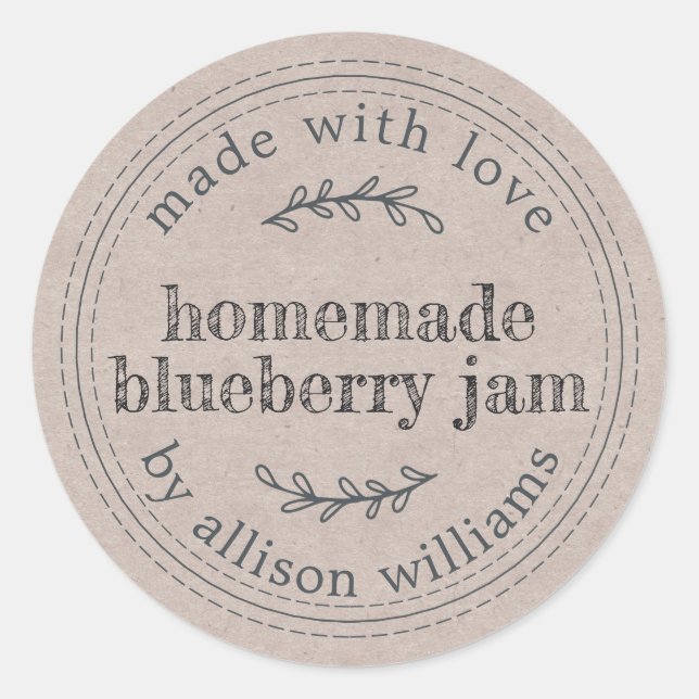 Sticker Rond Confiture de myrtille maison rustique dans du papi (Devant)