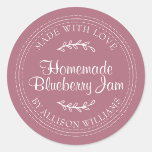 Sticker Rond Confiture de myrtille maison rustique en bocal vio