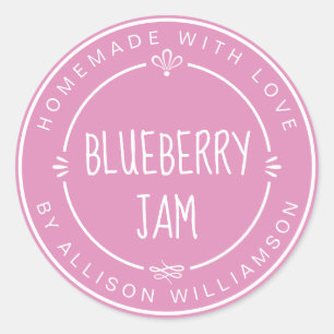 Sticker Rond Confiture de Myrtille Maison Rustique Fuchsia Rose