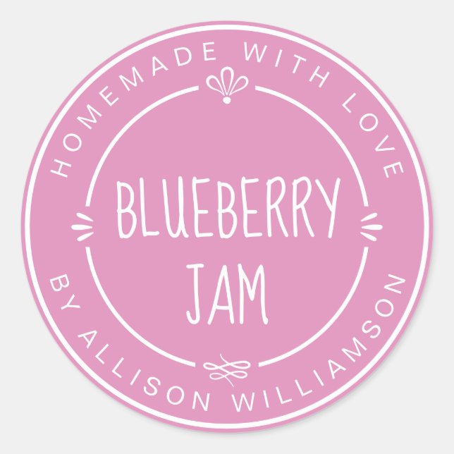 Sticker Rond Confiture de Myrtille Maison Rustique Fuchsia Rose (Devant)