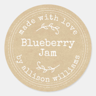 Sticker Rond Confiture de myrtille maison rustique Kraft papier