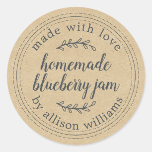 Sticker Rond Confiture de myrtille maison rustique mise en cons