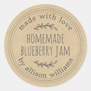 Sticker Rond Confiture de myrtille maison rustique mise en cons