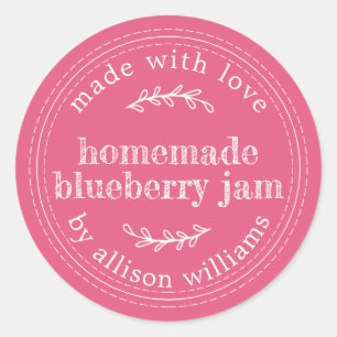Sticker Rond Confiture de Myrtille Maison Rustique Rose Chaud