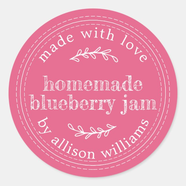 Sticker Rond Confiture de Myrtille Maison Rustique Rose Chaud (Devant)