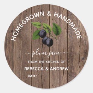 Sticker Rond Confiture de prune artisanale et artisanale Bois d