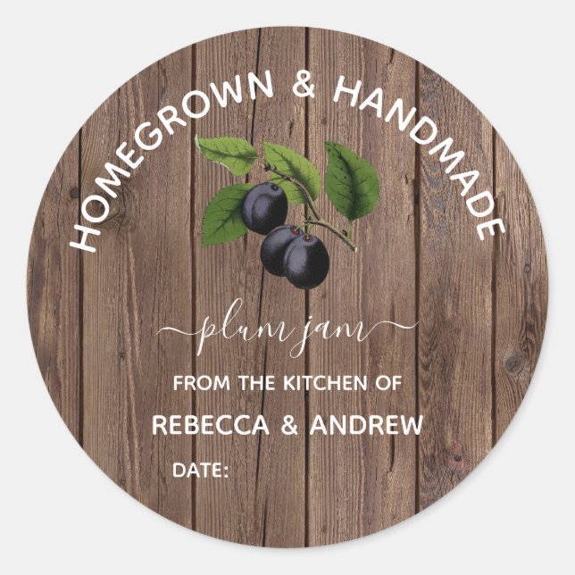 Sticker Rond Confiture de Prune Faite Maison & Artisanale Bois  (Devant)