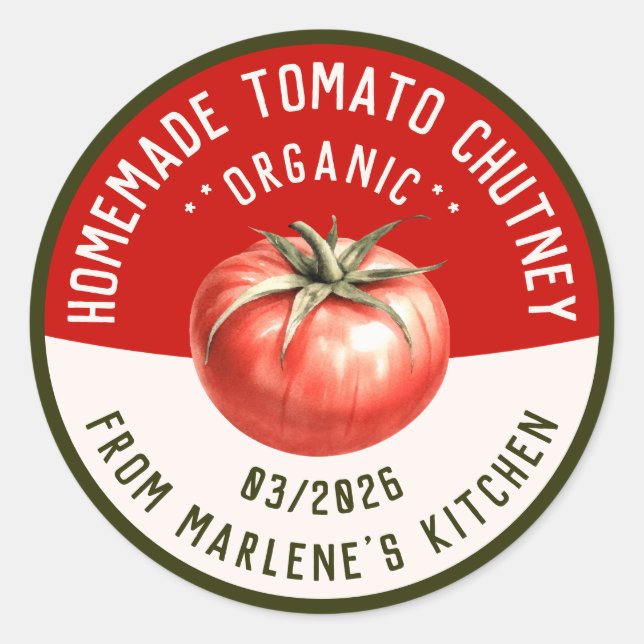 Sticker Rond Confiture de tomates maison avec deux couleurs (Devant)