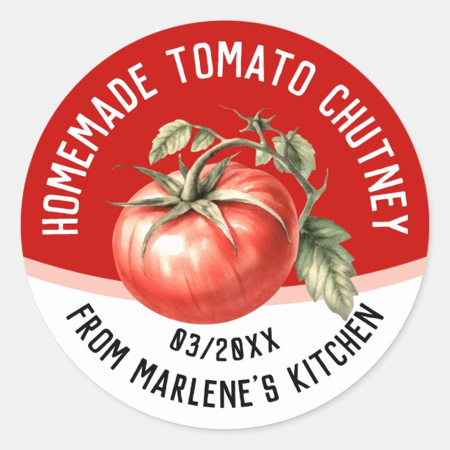 Sticker Rond Confiture de tomates maison avec tomate rouge (Devant)