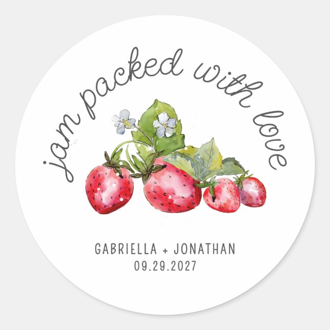 Sticker Rond Confiture Emballée Avec Amour Fraise Jam Mariage F (Devant)