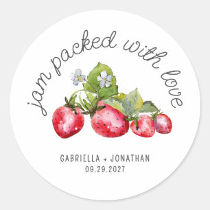 Sticker Rond Confiture Emballée Avec Amour Fraise Jam Mariage F
