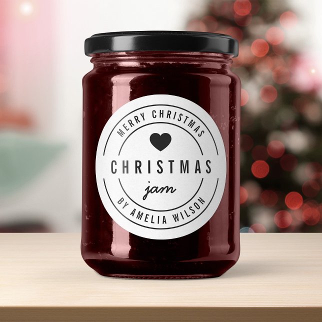 Sticker Rond Confiture Joyeux Noël Cœur Audacieux Noir et Blanc (Créateur téléchargé)