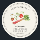 Sticker Rond Confiture maison de confiture aux fraises Rhubarb<br><div class="desc">Elégante aquarelle simple peinte à la main de style vintage de confiture de fraise rhubarb étiquette sur arrière - plan blanc. Utilisez pour votre confiture maison ou tout ce que vous choisissez. Ça fait un grand cadeau. Remplir vos informations sur le étiquette et profiter.</div>