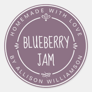 Sticker Rond Confiture Maison Rustique de Myrtille Mise en Pot 